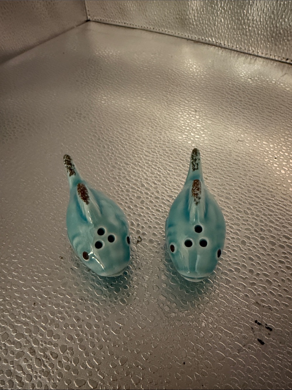 Vintage Ceramic Aqua Fish Salt and Pepper Shakers